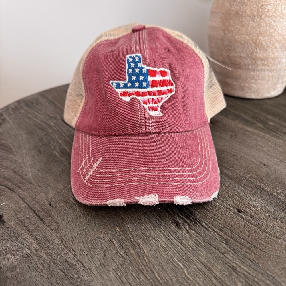 Katydid Texas USA Flag Trucker Hat Distressed Pink NWT Snapback  Boutique